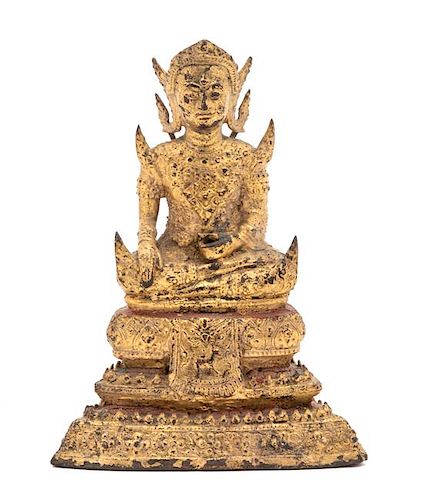 An Ornate Gilt Bronze Seated Buddha Height 6 1/2 inches.