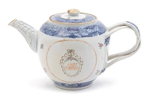 A Chinese Export Blue and White Teapot Height 5 1/2 inches.