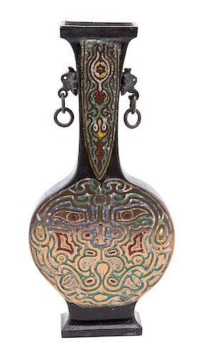 A Chinese Champleve Enamel and Bronze Vase Height 13 3/4 x width 6 1/2 x depth 1 5/8 inches.