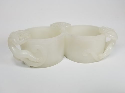 White Nephrite Jade Carved Double Water Coupe