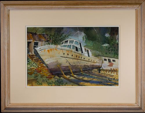Lou McMurray, 20th C. Watercolor of a Boat