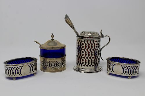 (4) Assorted Sterling & Glass Open Salts