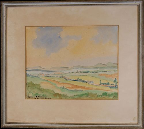 Signed, American School Watercolor of a Landscape