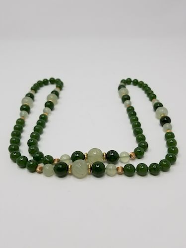 Carved Green Stone & Gold Necklace