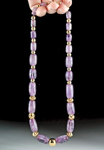 Moche Amethyst Bead Necklace & Modern Gold-Plated Beads