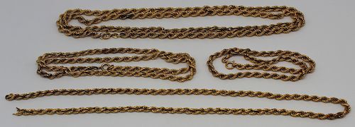 JEWELRY. Assorted 18kt Gold Rope Twist Chains.