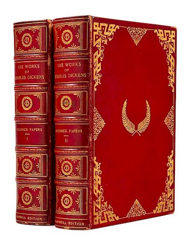DICKENS, Charles (1812-1870). Works. New York: Charles Scribner's Sons, 1897. "Gadshill Edition". DICKENS' SIGNATURE TIPPED IN.