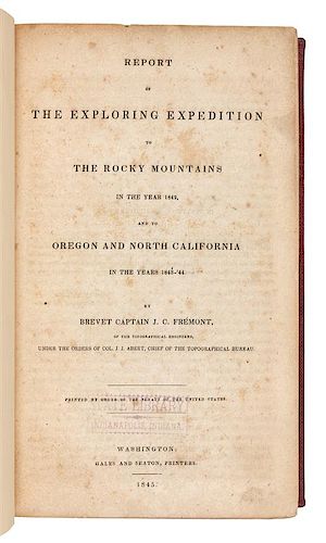 FREMONT, John Charles (1813-1890). Report of The Exploring Expedition to The Rocky Mountains...Washington, 1845. Senate Issue.
