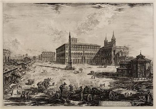 PIRANESI, Giovanni Battista (1720-1778). Veduta della Piazza e Basilica di S. Giovanni in Laterano. ca 1775. Etching.
