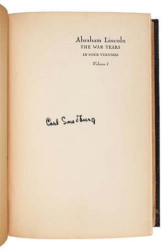 SANDBURG, Carl. Abraham Lincoln: The War Years. Harcourt, Brace & Company: New York, 1939. FIRST EDITION, SIGNED BY SANDBURG.