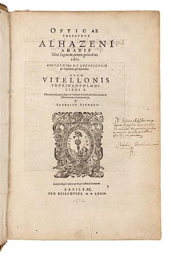 * ALHAZEN. Opticae thesaurus. Basel, 1572. FIRST EDITION.