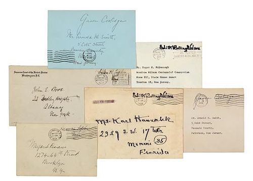 [FIRST LADIES]. A group of autograph free franks, autographs, and letters by Grace Coolidge, Florence Harding, Helen Taft, Edith