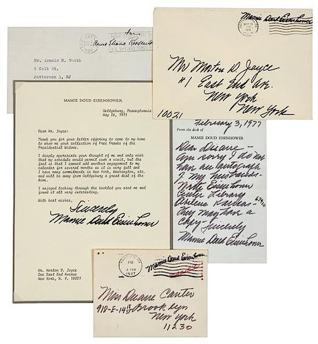 [FIRST LADY FREE FRANKS]. A group of autograph free franks and autographs by Mamie Eisenhower, Eleanor Roosevelt, and Bess Truma