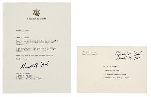 FORD, Gerald Rudolph (1913-2006), President. Typed letter signed ("Gerald R. Ford"). To Mr. A. M. Smith, 28 April 1980.