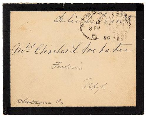 GRANT, Julia Dent, First Lady. Autograph free frank ("Julia D. Grant"), on black-bordered mourning cover addressed in her hand.