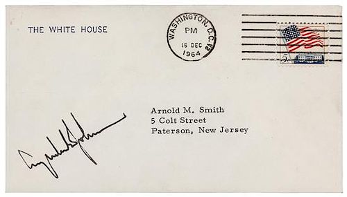 JOHNSON, Lyndon Baines (1908-1973), President. Signature ("Lyndon B. Johnson"), as President. To Mr. Arnold Smith, Paterson, NJ,