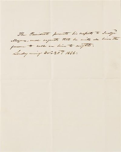* POLK, James K. Autographed letter written in the third person ("The President"), as President, [Washington, D.C.], 20 December