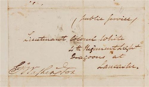WASHINGTON, George (1732-1799), President. Autograph free frank ("G:o Washington"), as Commander-in-Chief of the Continental Arm