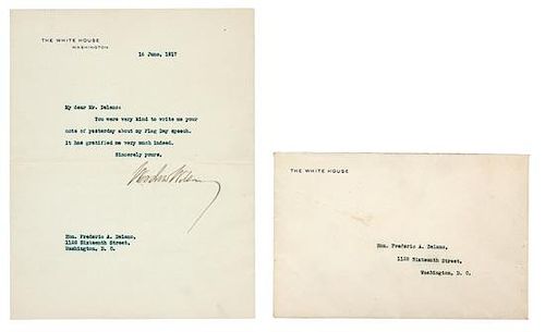 WILSON, Woodrow (1856-1924). Typed letter signed ("Woodrow Wilson"), as President. To Frederic A. Delano, 16 June 1917.