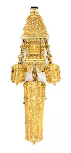 A Louis XV Style Gilt-Metal Chatelaine, Height overall 8 inches.
