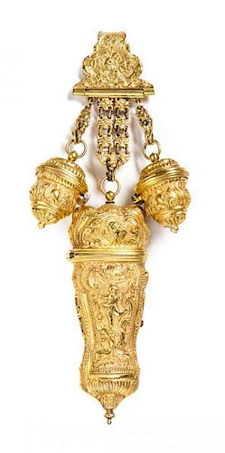 A Louis XV Style Gilt-Metal Chatelaine, Height 6 inches.