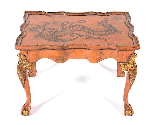 An Italian Painted and Parcel Gilt Side Table Height 19 1/2 x width 27 x depth 20 1/4 inches.