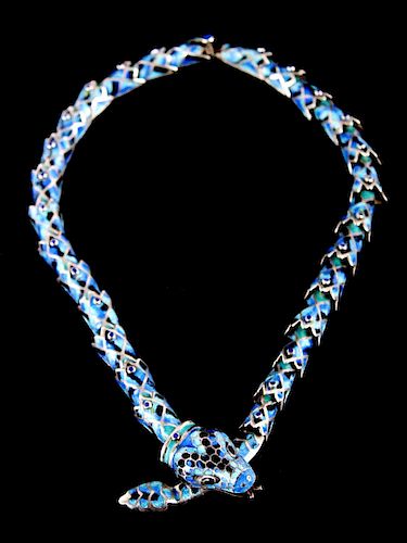 Margot de Taxco Blue Enamel Snake Necklace