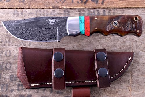 Montana Territory Knives Wave Damascus & Turquoise
