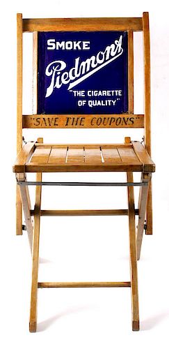 Wooden Chair w/ "Smoke Piedmont" Porcelain Sign