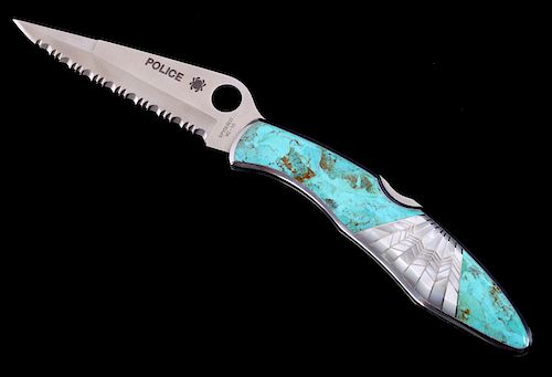 Spyderco Police Turquoise & Mother of Pearl Knife