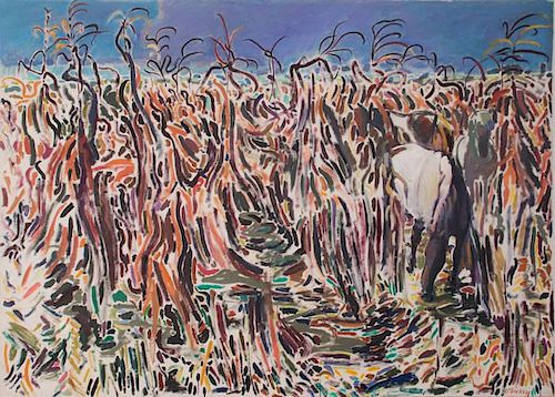Joseph B. O'Sickey (1918-2013) Horses in Cornfield #6, Oil on canvas,