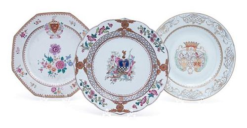 Three Chinese Export Armorial Porcelain Plates