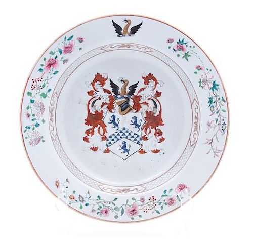 A Chinese Export Armorial Porcelain Basin