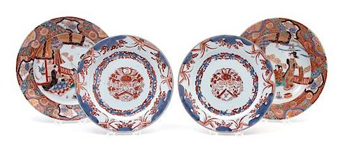 A Pair of Chinese Export Imari Porcelain Plates and a Pair of Japanese Kutani Soup Plates