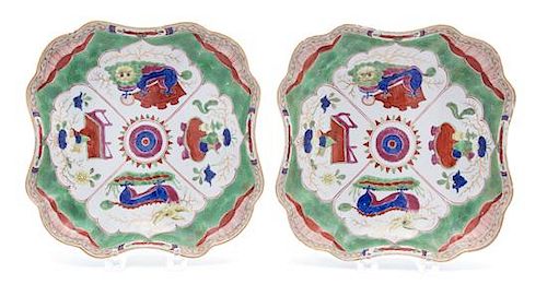 A Pair of Worcester Porcelain Shaped Square Dishes