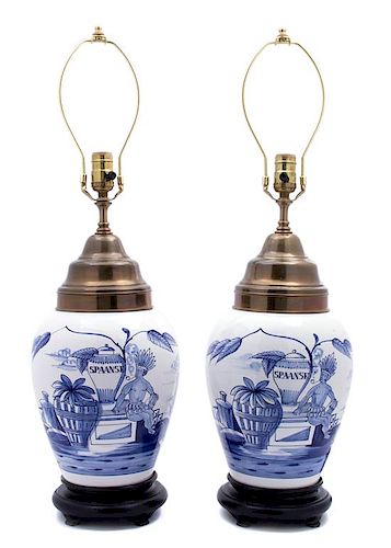Pair of Dutch Earthenware Tobacco Jars Mounted as Lamps