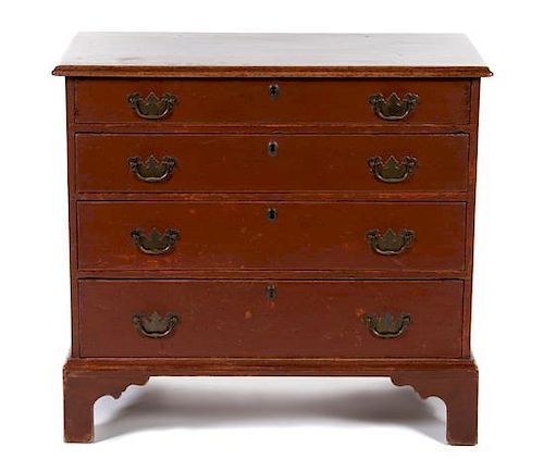 A Federal Red-Painted Birch Small Chest of Drawers