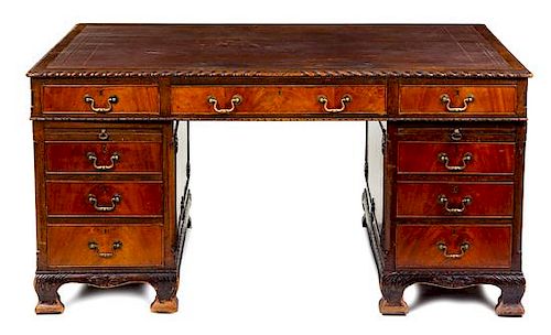 An Early Victorian Mahogany Partners' Desk Height 30 x width 59 1/2 x depth 47 3/4 inches.