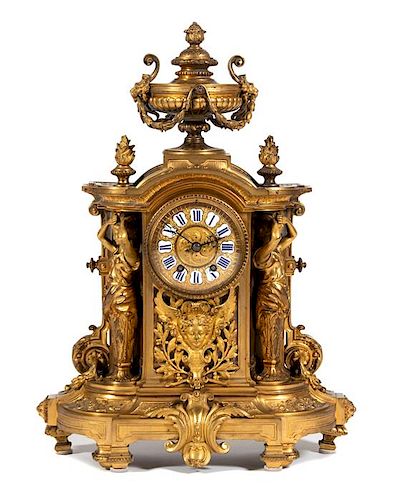 A Rococo Style Gilt-Bronze Mantel Clock