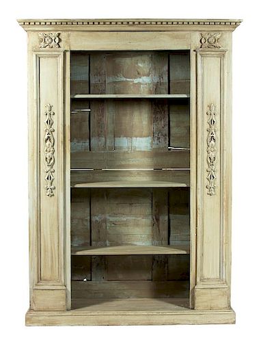 A Louis XVI Style Carved and Painted Bibliotheque Height 91 x width 65 1/2 x depth 19 inches.
