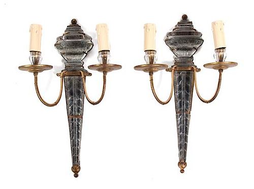 A Pair of Bagues Style Gilt-Metal and 'Rock Crystal' Sconces