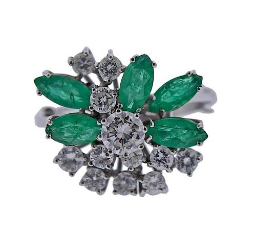 18k Gold Diamond Emerald Cluster Ring 