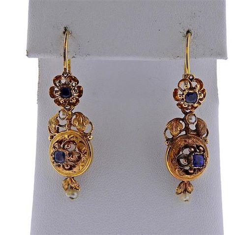 Antique 18k Gold Pearl Drop Earrings 