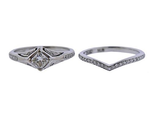 18k Gold Diamond Engagement Wedding Ring Set 
