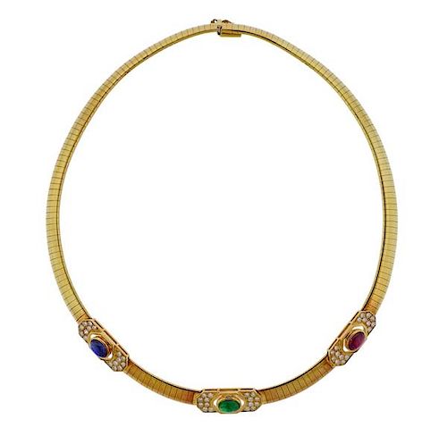 Van Cleef &amp; Arpels 18k Gold Diamond Sapphire Ruby Emerald Necklace 