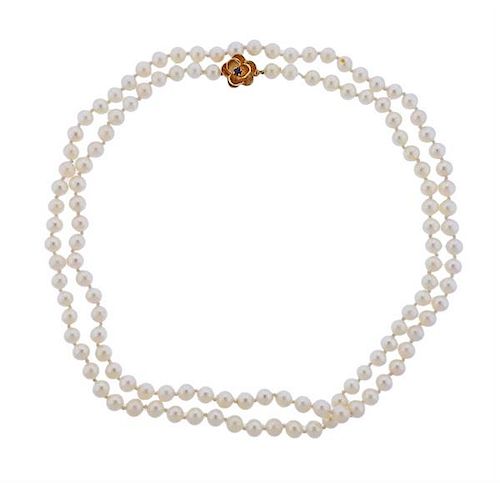 14K Gold Pearl Bead Long Necklace