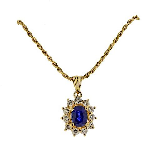 14k Gold Diamond Sapphire Pendant Necklace 
