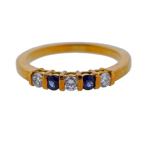 18K Gold Diamond Blue Stone Band Ring