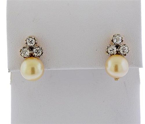 18K Gold Platinum Diamond Pearl Earrings