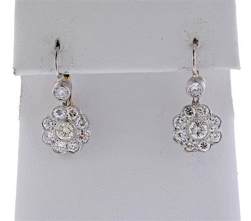 18k Gold Platinum 2.50ctw Diamond Cluster Earrings
